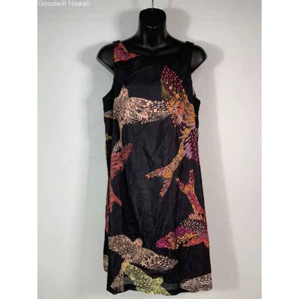 TORI RICHARD Black/Birds-Floral Zipper Silk Hawaiian Dress Women - Size S (6)